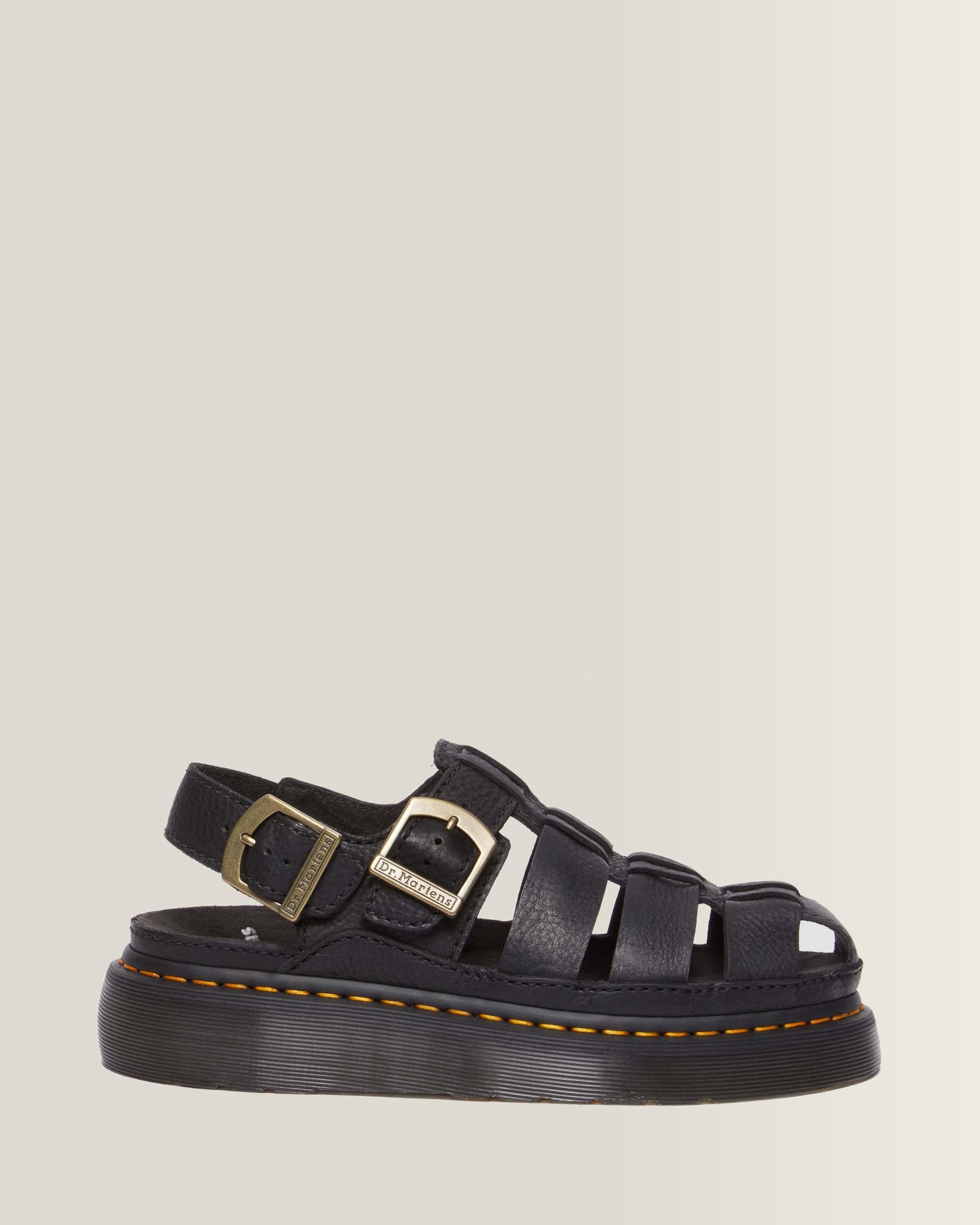 Wrenlie Grizzly Leather Fisherman Sandals - Black