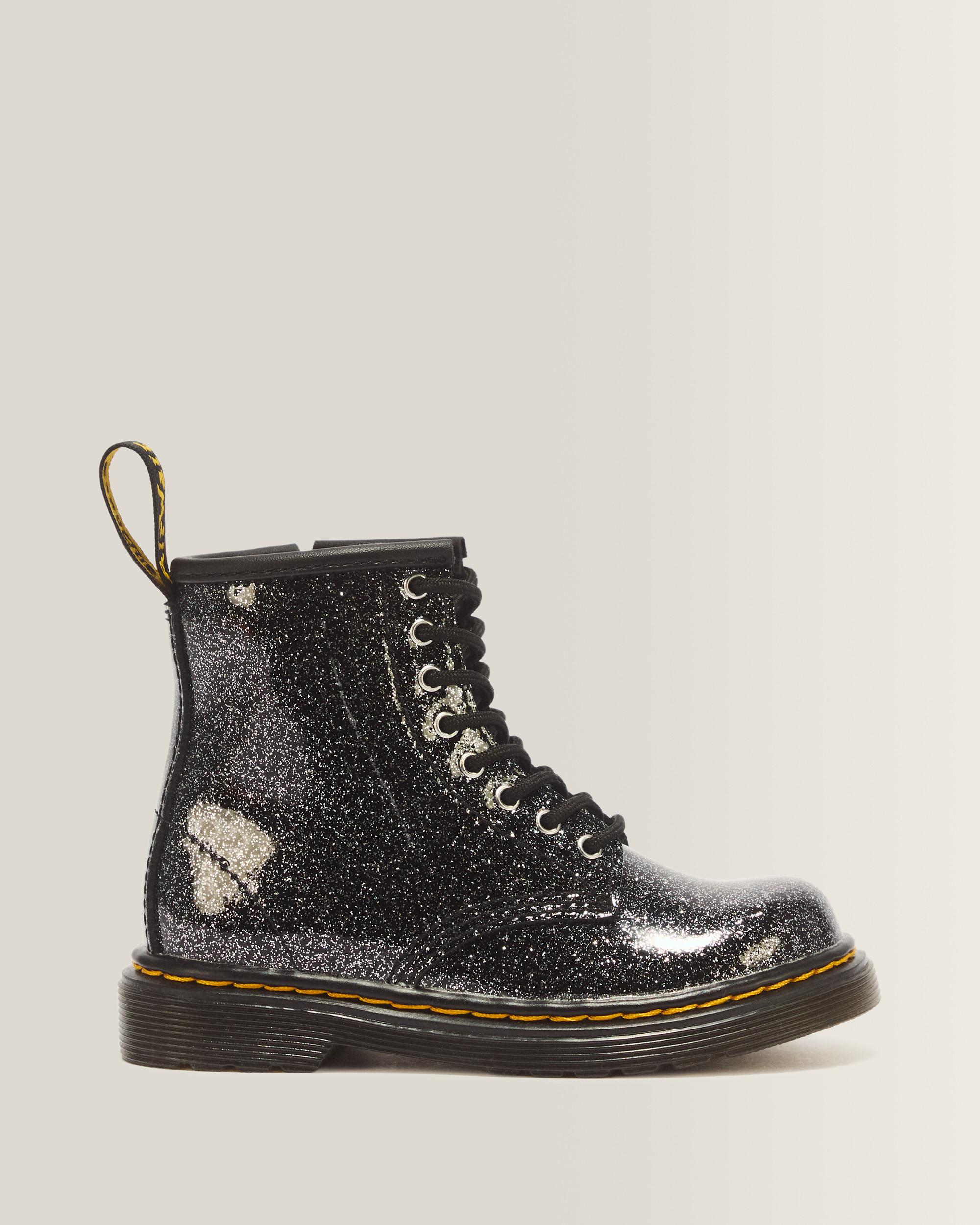 TODDLER 1460 GLITTER PATENT LEATHER BOOTS - BLACK+SILVER