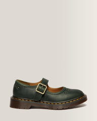 Mary Jane Flower Crazy Horse Leather Shoes - DMS GREEN