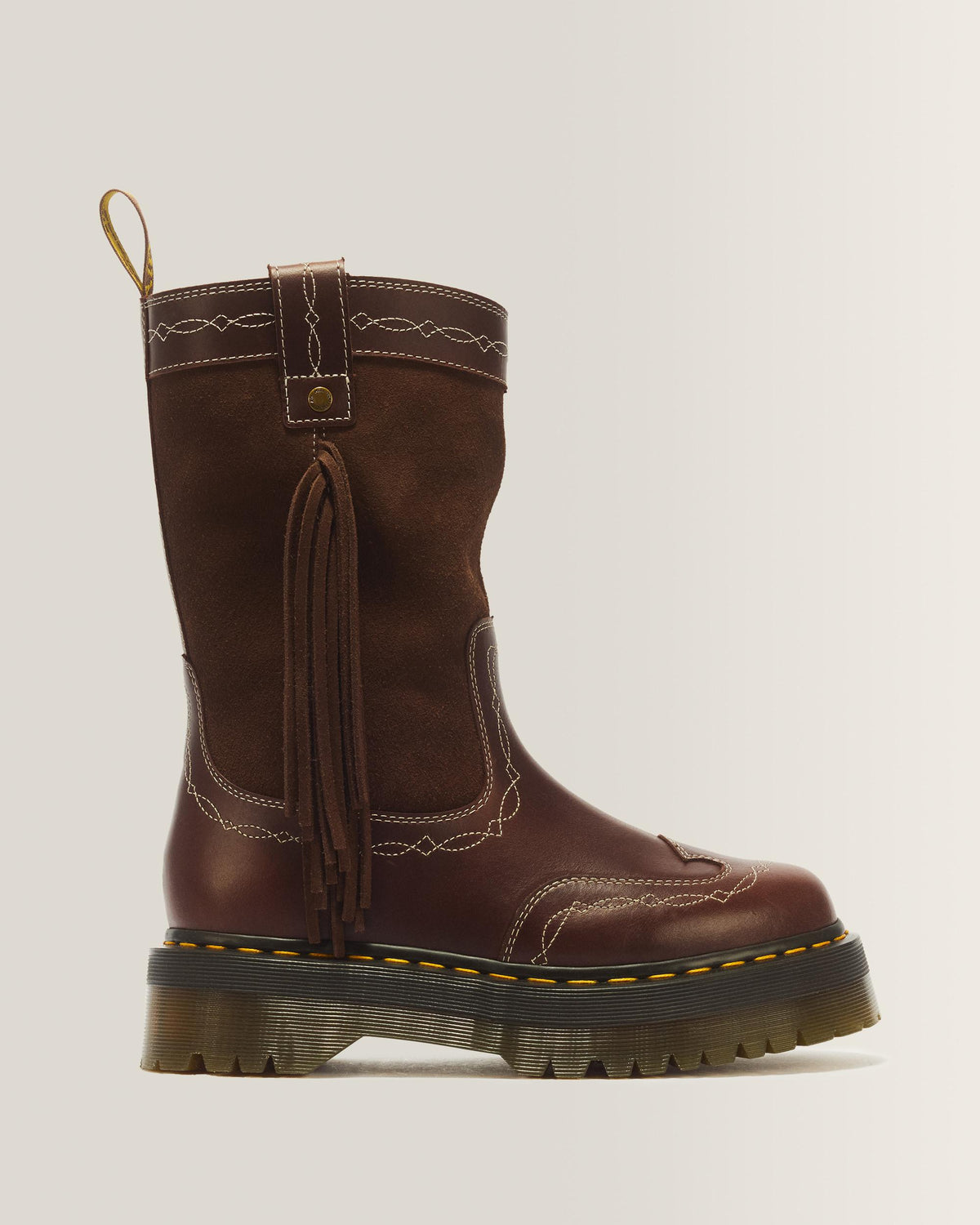 Desert Rodeo Quad Mid Leather & Suede Boots - DARK BROWN
