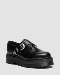 Retro Monk Quad Tumble Leather Strap Shoes - Mid Grey+Dusty Rose