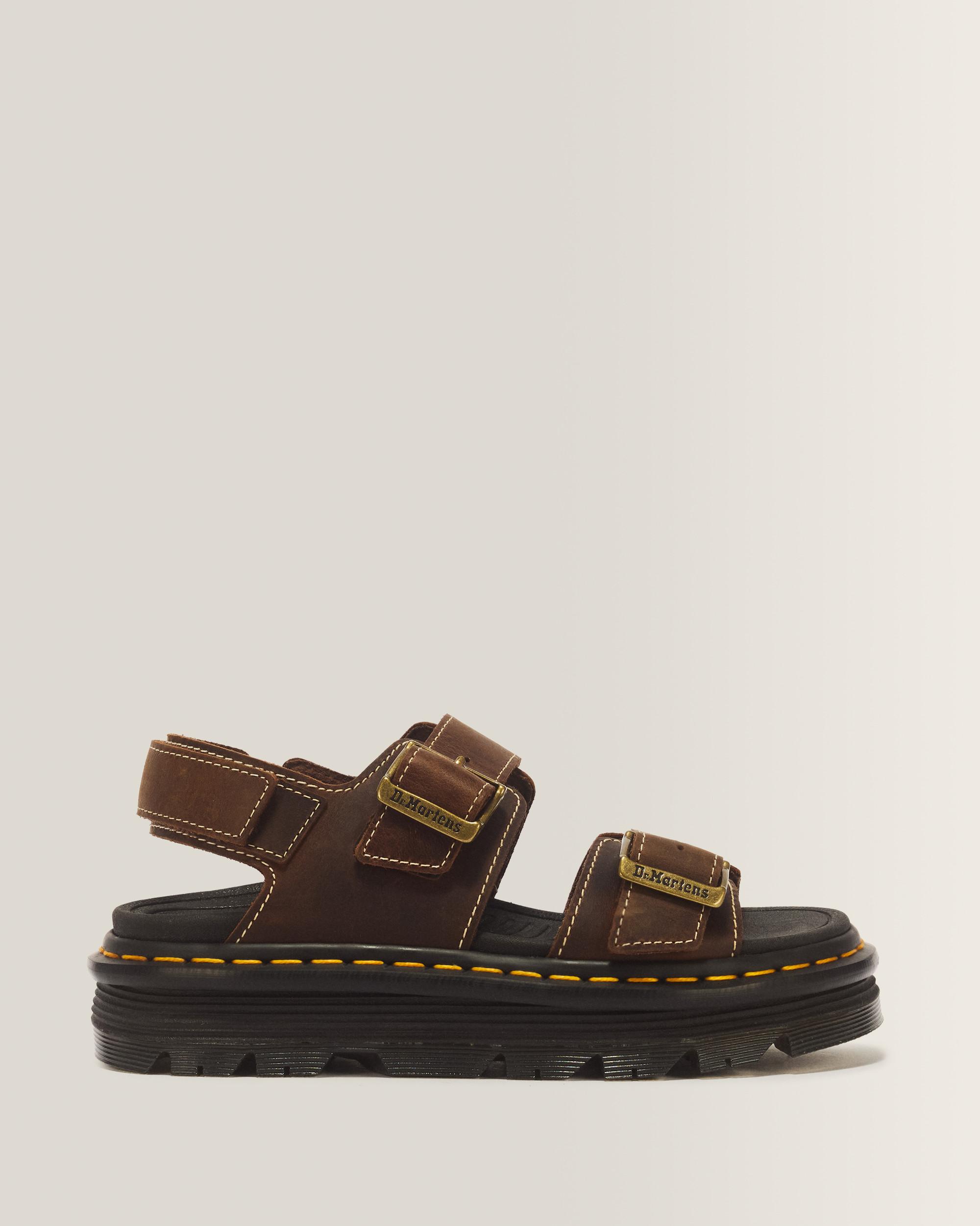 Zebzag Crazy Horse Leather Sandals - Dark Brown